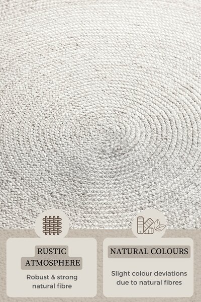 Hanse Home, Kusový koberec Jute Braided 106321 White kruh, 100x100 (průměr) kruh, bílá, chodba / předsíň