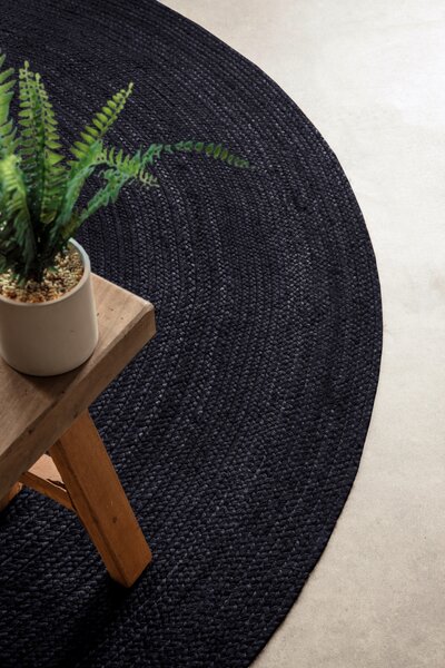 Hanse Home, Kusový koberec Jute Braided 106322 Black kruh, 200x200 (průměr) kruh, černá, chodba / předsíň
