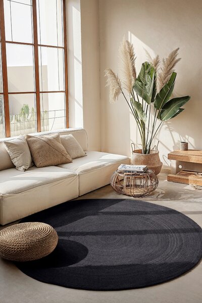 Hanse Home, Kusový koberec Jute Braided 106322 Black kruh, 200x200 (průměr) kruh, černá, chodba / předsíň