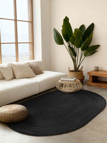Hanse Home, Kusový koberec Jute Braided 106322 Black ovál, 160x230 ovál, černá, chodba / předsíň