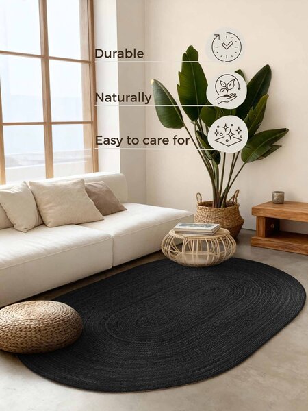 Hanse Home, Kusový koberec Jute Braided 106322 Black ovál, 160x230 ovál, černá, chodba / předsíň