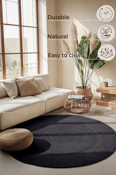 Hanse Home, Kusový koberec Jute Braided 106322 Black kruh, 200x200 (průměr) kruh, černá, chodba / předsíň