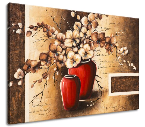 Ručně malovaný obraz Orchideje v červené váze Rozměry: 100 x 70 cm