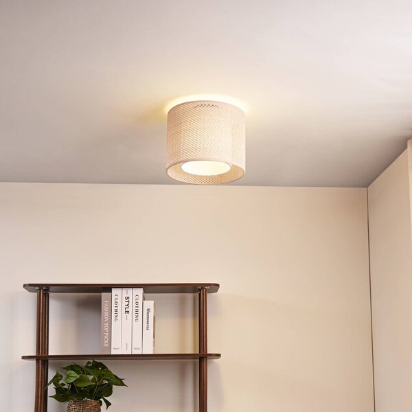 Lindby Stropní svítidlo Soula, Ø 26 cm, béžová barva, plast, E27, stmívatelný, Krémová / jantar, Obývací pokoj / jídelna, Plast, Venkovský / rustikální