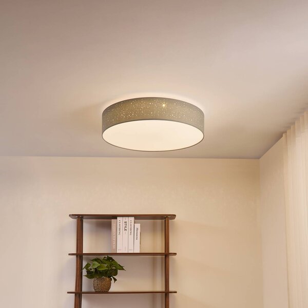 Lindby LED stropní svítidlo Ellamina, 60 cm, světle šedá, textil, stmívatelný, Hliník / šedá / zinek, Obývací pokoj / jídelna, Textil / tkanina / hedvábí, Moderní