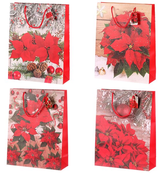 Taška dárková papírová, mix 4 druhů, cena za 1 kus, vánoční motiv SF35180, sada 12 ks