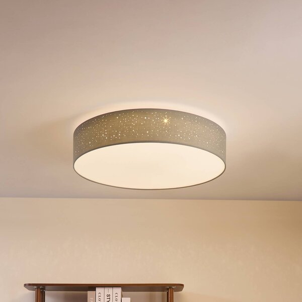 Lindby LED stropní svítidlo Ellamina, 60 cm, světle šedá, textil, stmívatelný, Hliník / šedá / zinek, Obývací pokoj / jídelna, Textil / tkanina / hedvábí, Moderní