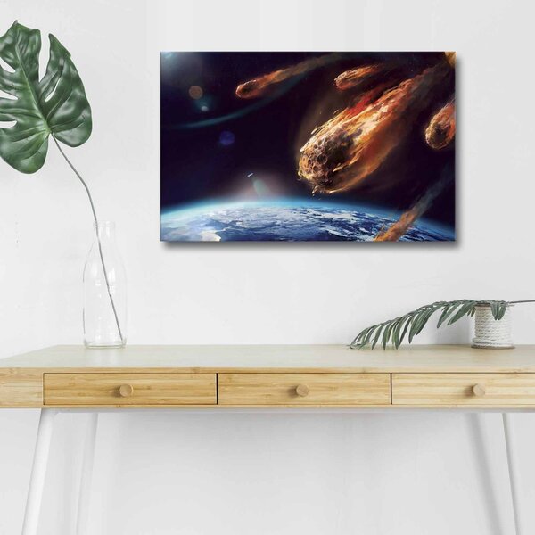 Wallity Obraz s LED osvětlením LETÍCÍ ASTEROID 45 x 70 cm