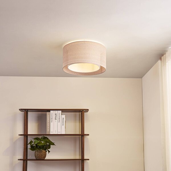 Lindby Stropní svítidlo Soula, Ø 40 cm, béžová barva, plast, E27, stmívatelný, Krémová / jantar, Obývací pokoj / jídelna, Plast, Venkovský / rustikální
