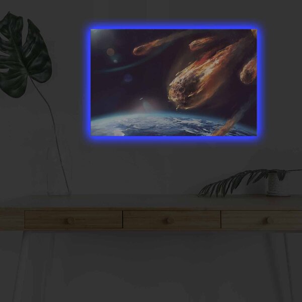 Wallity Obraz s LED osvětlením LETÍCÍ ASTEROID 45 x 70 cm