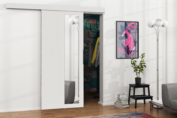 Posuvné interiérové dveře se zrcadlem VIGRA 5 - 80 cm, bílé