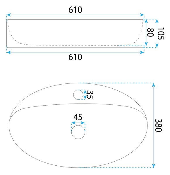 Rea Nastazja, umyvadlo na desku 610x375x105 mm, bílá lesklá, REA-U6359
