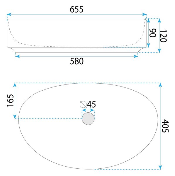 Keramické umyvadlo na desku REA Sabina 65,5x40,5 cm bílé
