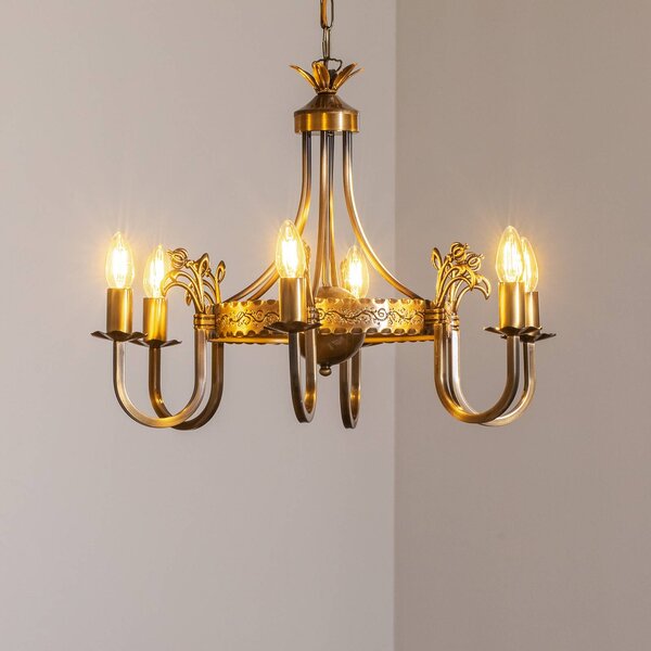Jupiter Lustr Castle, světle patinovaný, Ø 62 cm, kov, 6ramenný., stmívatelný, Bronz / starožitná mosaz, Obývací pokoj / jídelna, kov, Starožitný