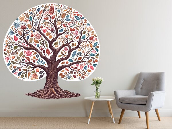 Barevný stylový strom textilní přelepitelná samolepka na zeď arch 75 x 74 cm