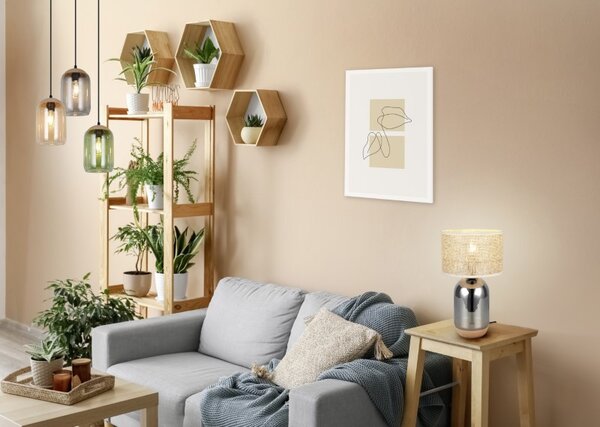 TRIO 564990157 TARA stolní lampa V430mm 1xE27 chromová, přírodní