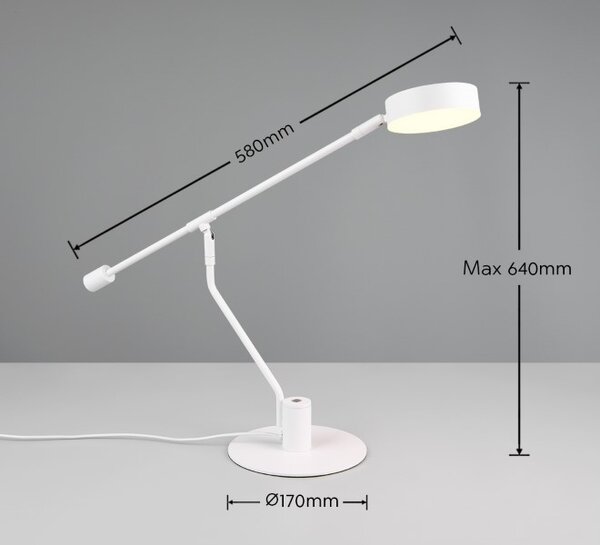 TRIO 549010131 MANDURO stolní svítidlo V640mm SMD LED 6W/560lm 2700+4000+6500K bílá matná, ON/OFF