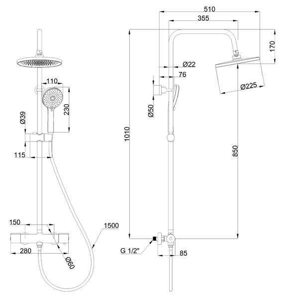Invena Volos, sprchová sada s termostatickou baterií, černá matná, INV-AU-37-T04-V
