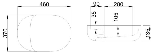 Invena Elara, umyvadlo na desku 460x370x135 mm, bílá lesklá, INV-CE-03-P46-Y