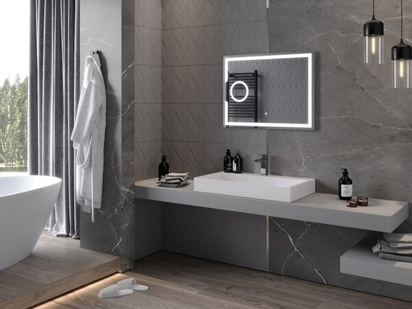 Mexen Onyx podsvícené koupelnové zrcadlo s kosmetickým zrcátkem 80 x 60 cm, LED 6000K, proti mlžení - 9813-080-060-611-00