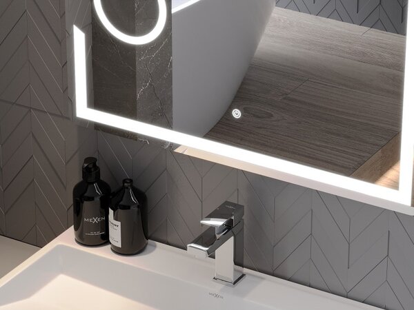 Mexen Onyx podsvícené koupelnové zrcadlo s kosmetickým zrcátkem 80 x 60 cm, LED 6000K, proti mlžení - 9813-080-060-611-00
