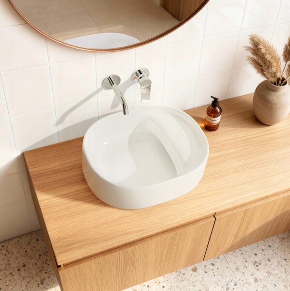 Invena Elara, umyvadlo na desku 460x370x135 mm, bílá lesklá, INV-CE-03-P46-Y