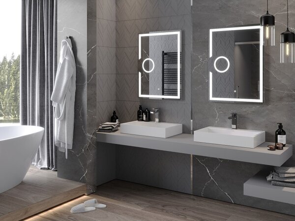 Mexen Onyx podsvícené koupelnové zrcadlo s kosmetickým zrcátkem 60 x 80 cm, LED 6000K, antipára - 9813-060-080-611-00