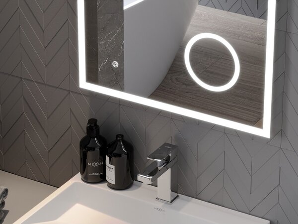 Mexen Kala osvětlené koupelnové zrcadlo s kosmetickým zrcátkem 60 x 80 cm, LED 6000K, anti-fog - 9820-060-080-611-00