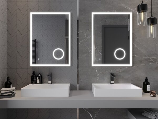 Mexen Kala osvětlené koupelnové zrcadlo s kosmetickým zrcátkem 60 x 80 cm, LED 6000K, anti-fog - 9820-060-080-611-00