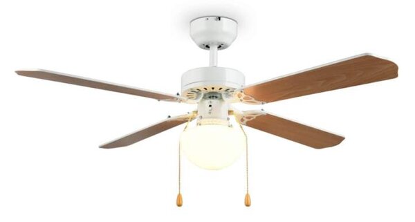 Trio R66592031 HAMMERFEST - Stropní ventilátor s osvětlením v dekoru dřeva nebo bílé barvě, 1 x E27, Ø 106,5cm (Ventilátor na strop s tahovými vypínači a zpětným chodem)