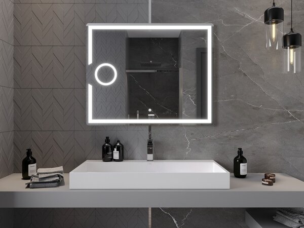 Mexen Onyx osvětlené koupelnové zrcadlo s kosmetickým zrcátkem 100 x 80 cm, LED 6000K, protimlhové - 9813-100-080-611-00