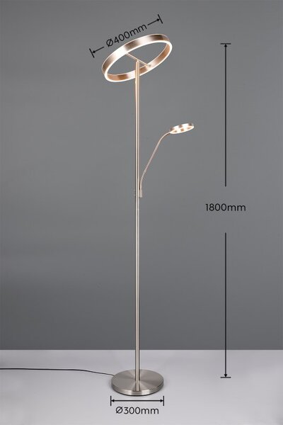 TRIO 449510207 WILLIS stojací lampa V1800mm SMD LED 39W/4600lm, 5,5W/550lm 2700+3200+4000K nikl matný