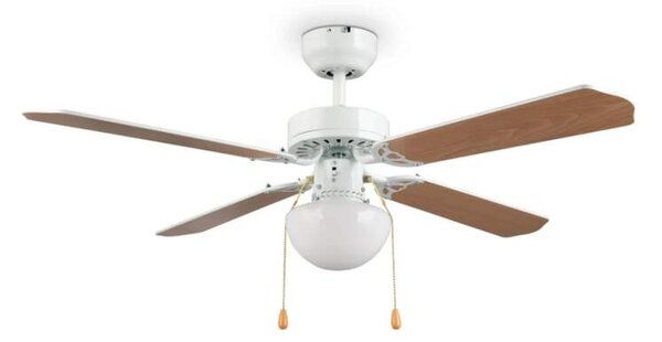 Trio R66592031 HAMMERFEST - Stropní ventilátor s osvětlením v dekoru dřeva nebo bílé barvě, 1 x E27, Ø 106,5cm (Ventilátor na strop s tahovými vypínači a zpětným chodem)