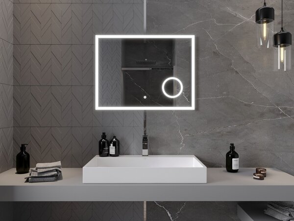Mexen Kala osvětlené koupelnové zrcadlo s kosmetickým zrcátkem 80 x 60 cm, LED 6000K, proti zamlžení