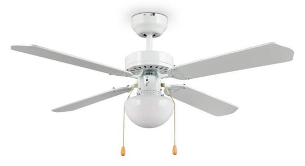 Trio R66592031 HAMMERFEST - Stropní ventilátor s osvětlením v dekoru dřeva nebo bílé barvě, 1 x E27, Ø 106,5cm (Ventilátor na strop s tahovými vypínači a zpětným chodem)