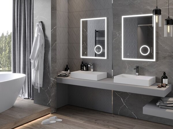 Mexen Kala osvětlené koupelnové zrcadlo s kosmetickým zrcátkem 60 x 80 cm, LED 6000K, anti-fog - 9820-060-080-611-00