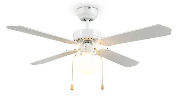 Trio R66592031 HAMMERFEST - Stropní ventilátor s osvětlením v dekoru dřeva nebo bílé barvě, 1 x E27, Ø 106,5cm (Ventilátor na strop s tahovými vypínači a zpětným chodem)