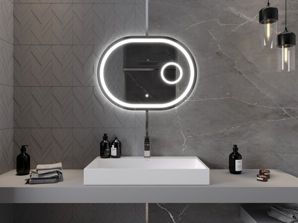Mexen Umba osvětlené koupelnové zrcadlo s kosmetickým zrcátkem 80 x 60 cm, LED 6000K, proti zamlžení
