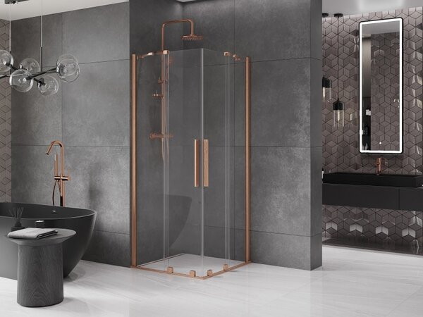 Mexen Velar Duo posuvná sprchová kabina 90 x 90 cm, transparentní, kartáčovaná měď - 871-090-090-02-65