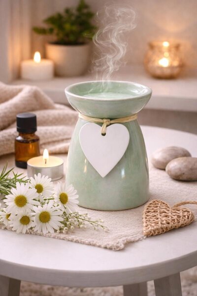 Aromalampa keramická se srdcem zelená perleť 9001107