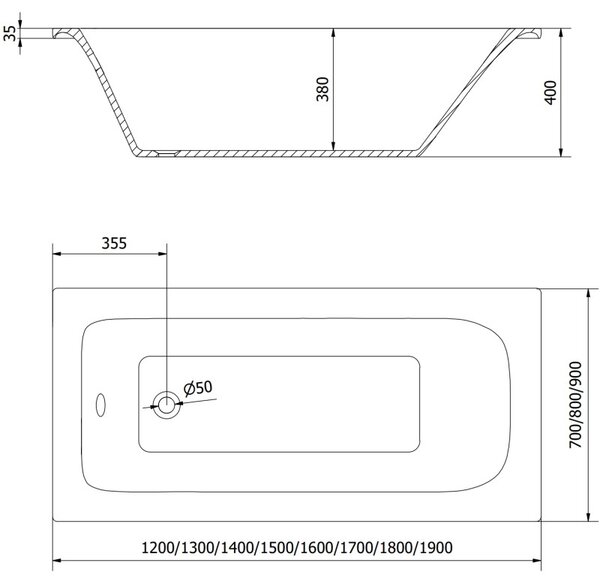 Mexen Vega obdélníková vana 120 x 70 cm s krytem, bílá - 55011207000X