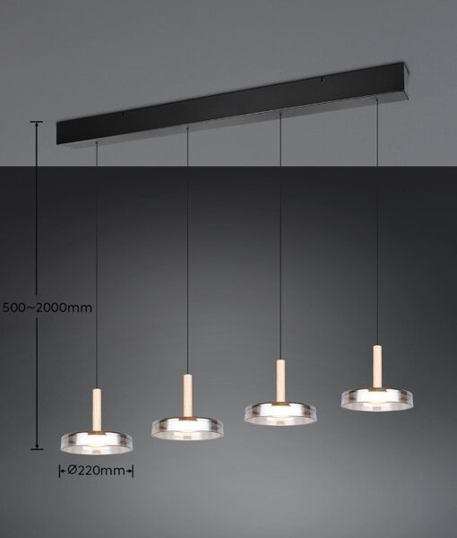 TRIO 354910432 CELESTE závěsné svítidlo SMD LED 4x7,5W/750lm 3000K černá, dřevo, switchdimmer