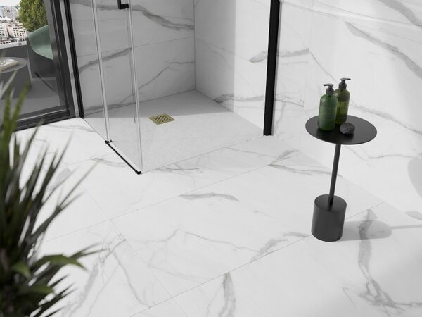 Mexen Stone+ čtvercový kompozitní sprchový kout 90 x 90 cm, bílý, zlatá krytka - 44109090-G