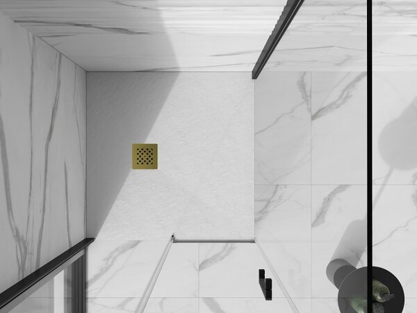 Mexen Stone+ čtvercový kompozitní sprchový kout 90 x 90 cm, bílý, zlatá krytka - 44109090-G