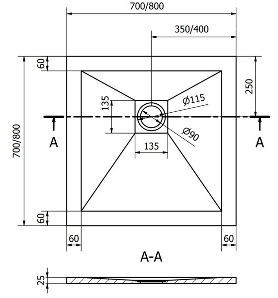 Mexen Stone+ čtvercový kompozitní sprchový kout 70 x 70 cm, černý - 44707070