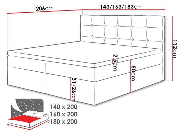 Boxspringová postel 160x200 CAROLA - tmavá šedá + topper ZDARMA