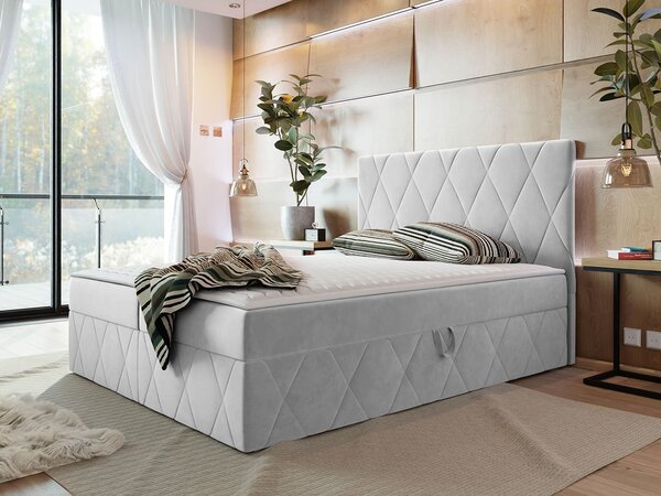 Hotelová manželská postel 160x200 PALMA - světlá šedá + topper ZDARMA