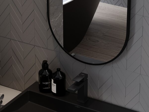 Mexen Loft oválné koupelnové zrcadlo 80 x 40 cm, černý rám - 9851-080-040-000-70