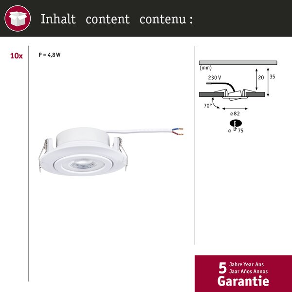 Paulmann 99996 matně chromové bodovky, 10x4,8W LED 3000K, Ø 8,2cm