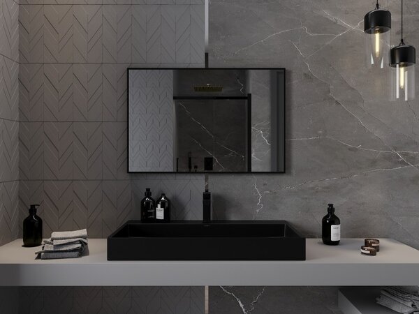 Mexen Loft obdélníkové koupelnové zrcadlo 90 x 60 cm, černý rám - 9852-090-060-000-70
